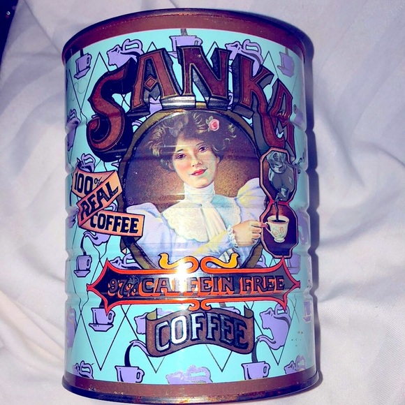 Vintage Sanka Dual Sided 7”x5” Metal Coffee Can w/ Victorian Lady - Picture 1 of 4